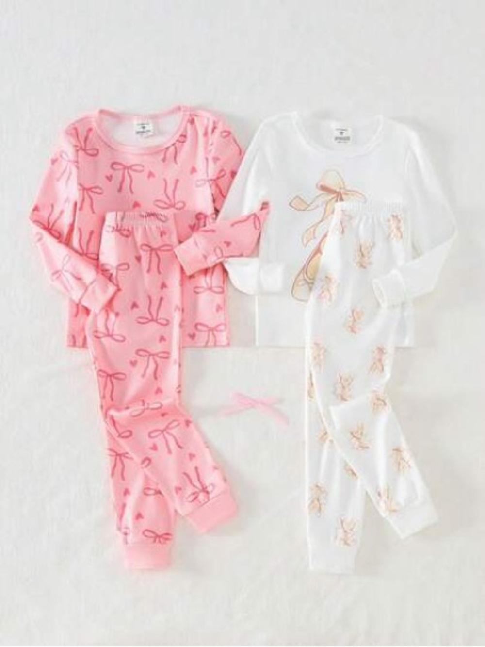 Girls' Pink & White Bow Print Pajama Set - 2-Pack
